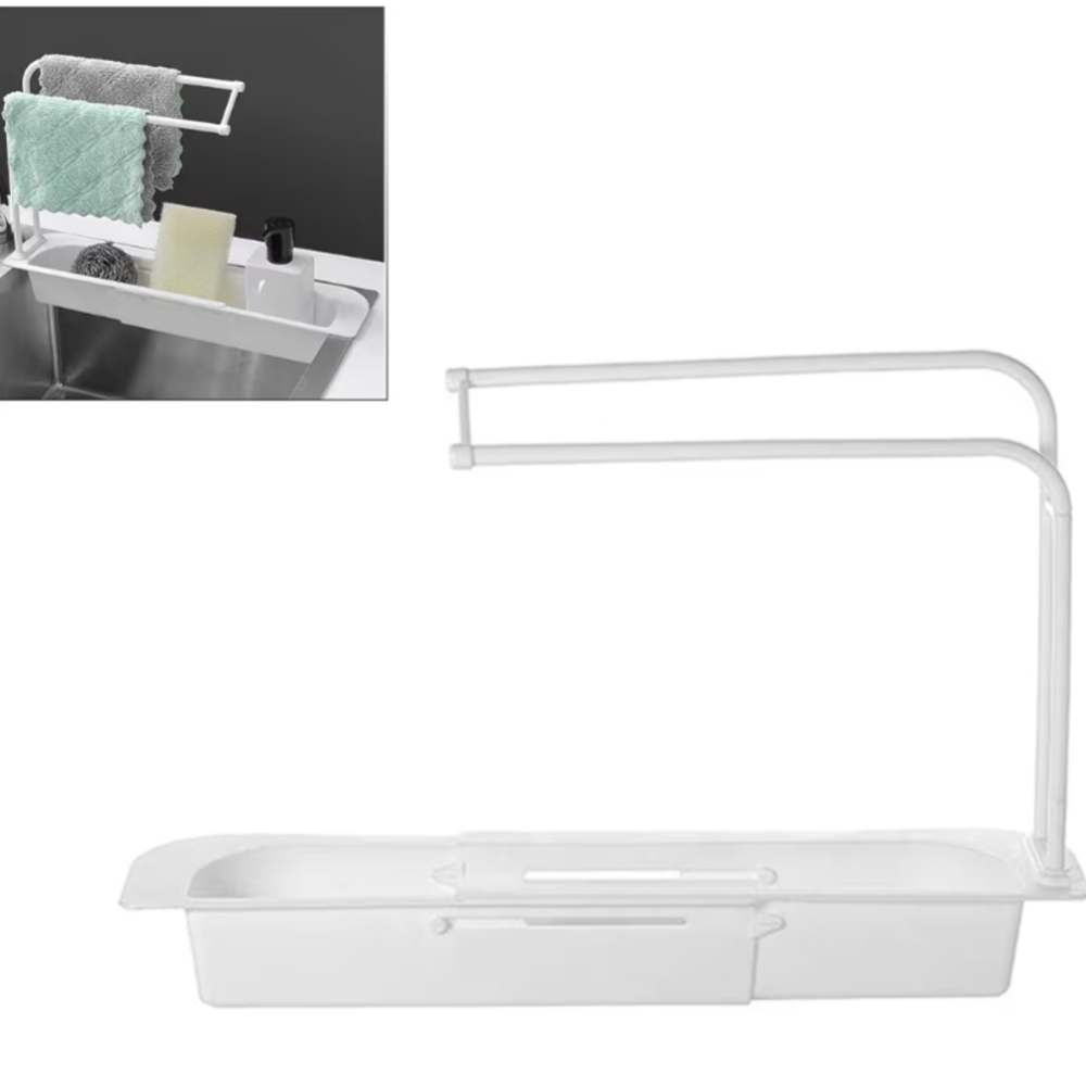 White Bath Caddy with Towel Rack